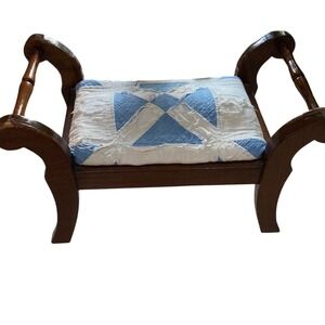 Mid 20th Century VTG Early American Style Turned Wood Footstool shabby farmhouse